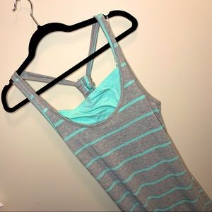 Blue & Grey Striped Maxi Dress Sz Small W/ Bandau